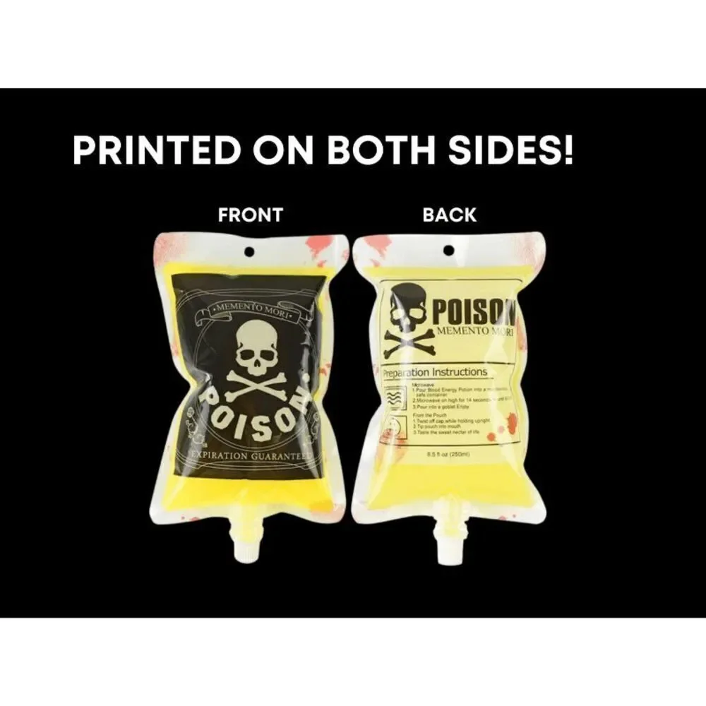 Halloween Poison Drink Flask, I.V. Bag Drink Pouch, Blood Bag Drink Cups + Label